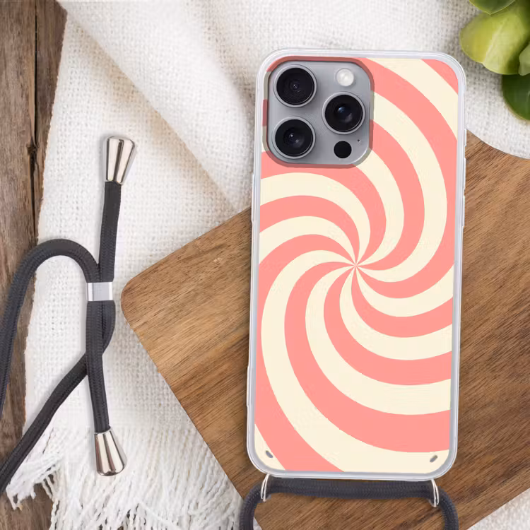Telefoonhoesje met koord - Spiraal - Patroon - Abstract - Roze - Beige — 3