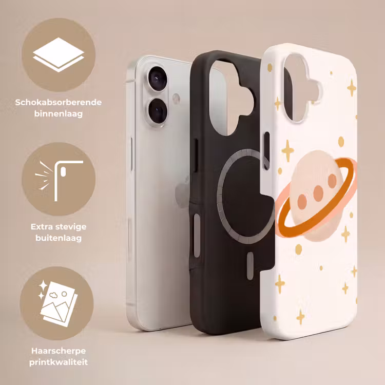 Telefoonhoesje Toughcase - Planeet - Ringen - Ruimte - Illustratie - Beige — 3