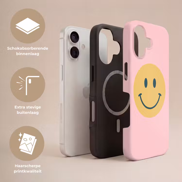 Telefoonhoesje Toughcase - Smiley - Geel - Roze - Symbool - Minimalistisch — 3