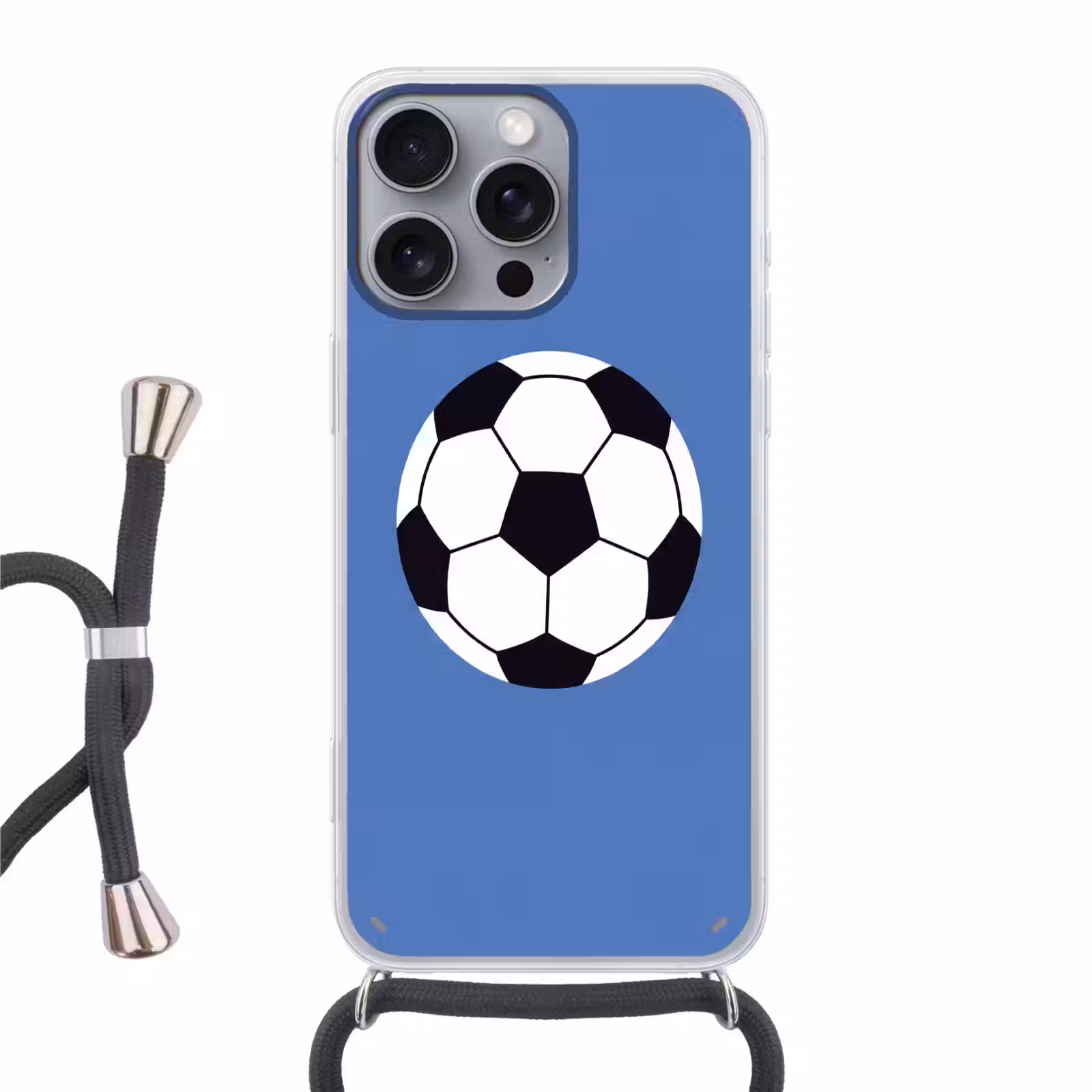 Telefoonhoesje met koord - Voetbal - Zwart-wit - Sport - Illustratie - Blauw — 1