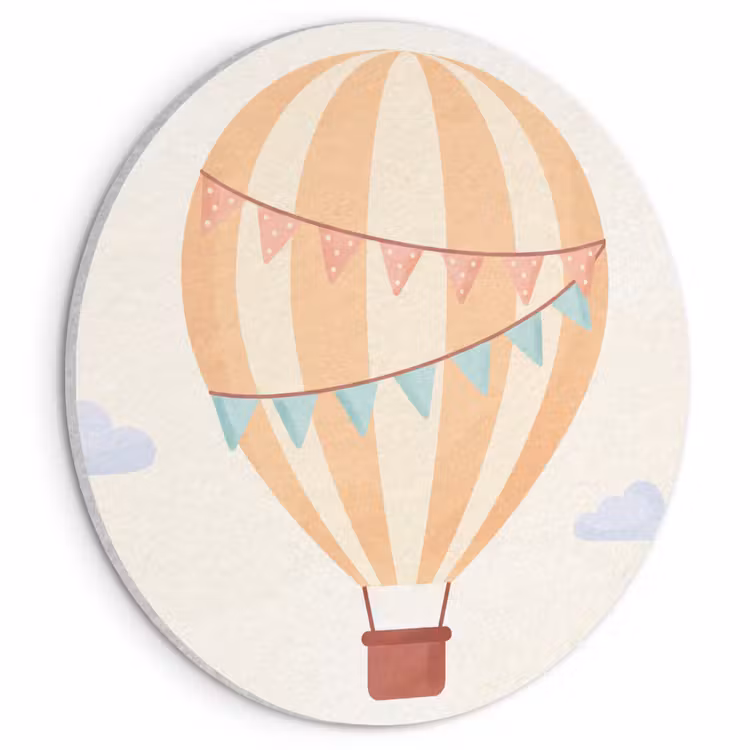 Akoestisch schilderij rond - Luchtballon - Wolken - Illustratie - Zacht - Kinderkamer — 1