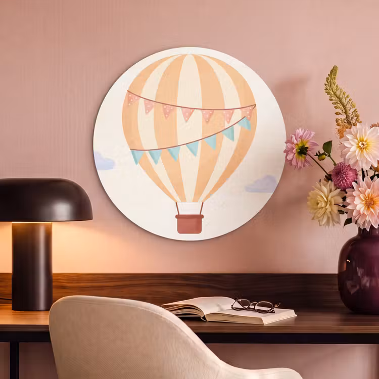 Akoestisch schilderij rond - Luchtballon - Wolken - Illustratie - Zacht - Kinderkamer — 2