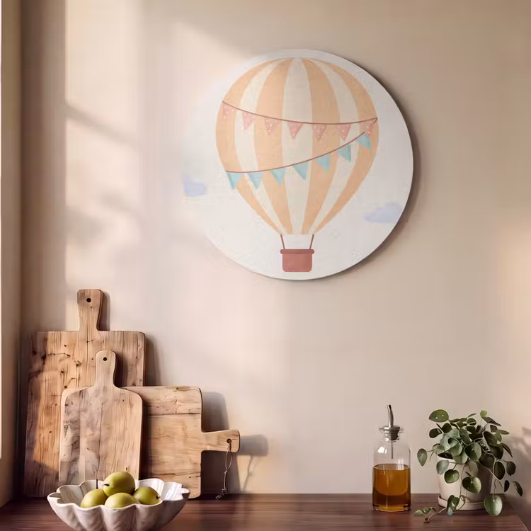 Akoestisch schilderij rond - Luchtballon - Wolken - Illustratie - Zacht - Kinderkamer — 4