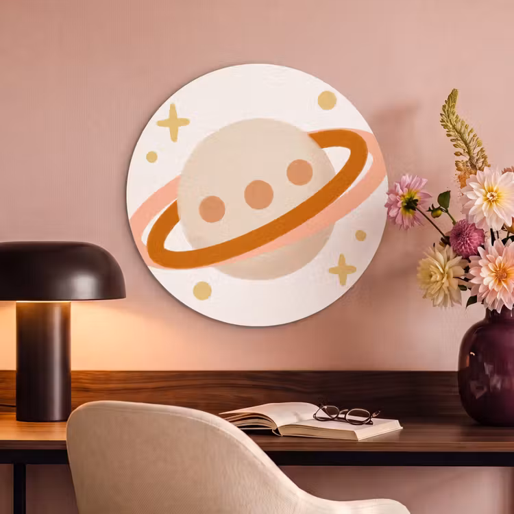 Akoestisch schilderij rond - Planeet - Ringen - Ruimte - Illustratie - Beige — 2