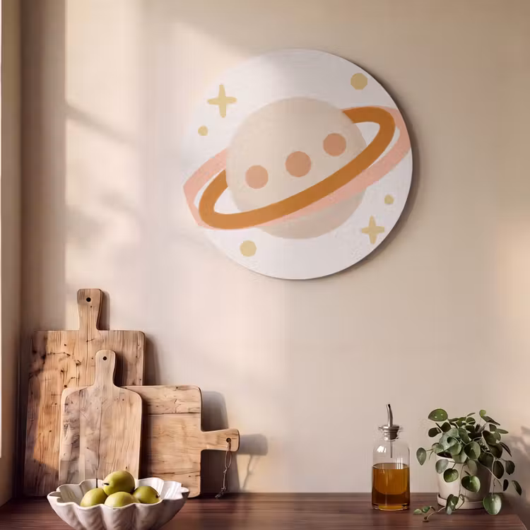 Akoestisch schilderij rond - Planeet - Ringen - Ruimte - Illustratie - Beige — 4