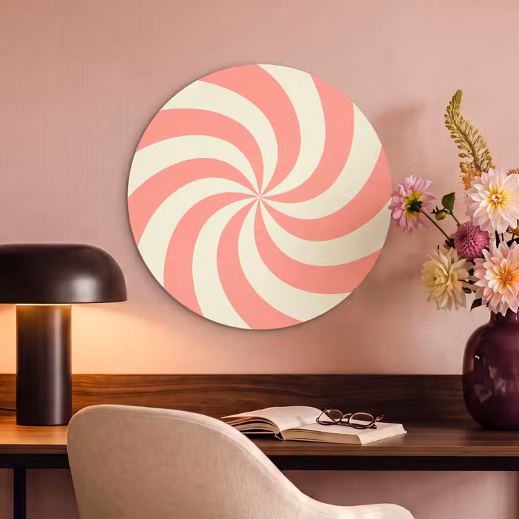 Akoestisch schilderij rond - Spiraal - Patroon - Abstract - Roze - Beige — 2