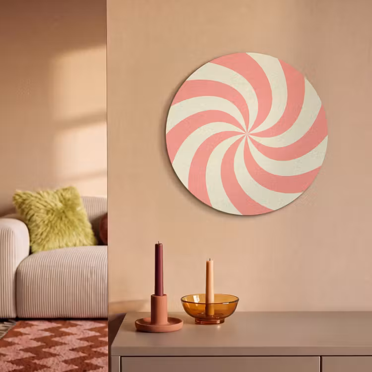 Akoestisch schilderij rond - Spiraal - Patroon - Abstract - Roze - Beige — 3