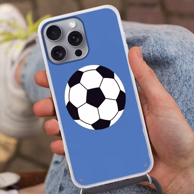 Telefoonhoesje met koord - Voetbal - Zwart-wit - Sport - Illustratie - Blauw — 2