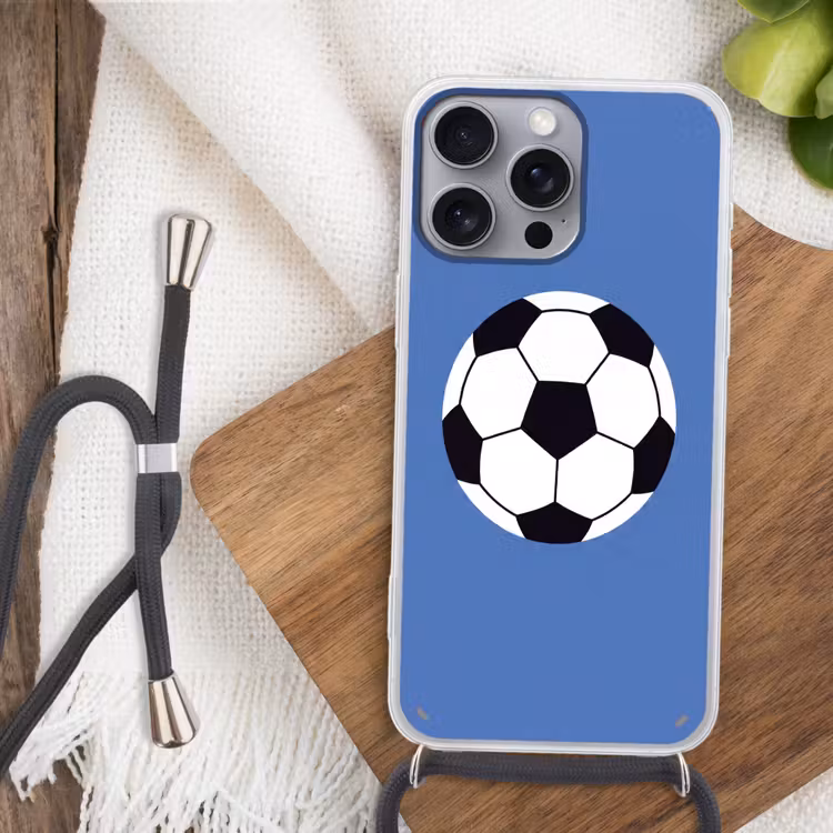 Telefoonhoesje met koord - Voetbal - Zwart-wit - Sport - Illustratie - Blauw — 3