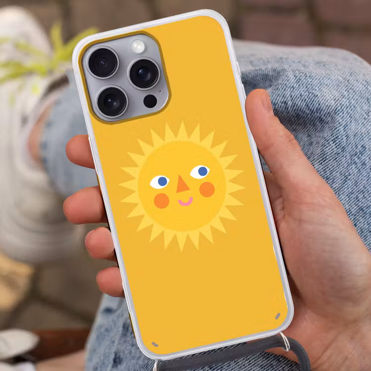 Telefoonhoesje met koord - Zon - Gezicht - Zomer - Illustratie - Geel — 2