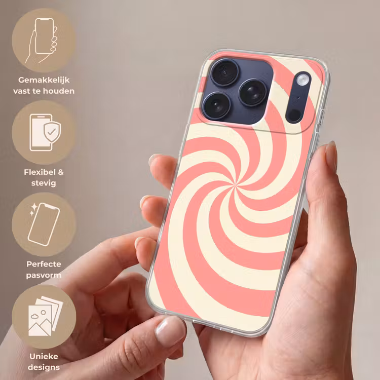 Telefoonhoesje - Spiraal - Patroon - Abstract - Roze - Beige — 4