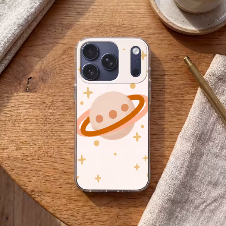 Telefoonhoesje - Planeet - Ringen - Ruimte - Illustratie - Beige — 2