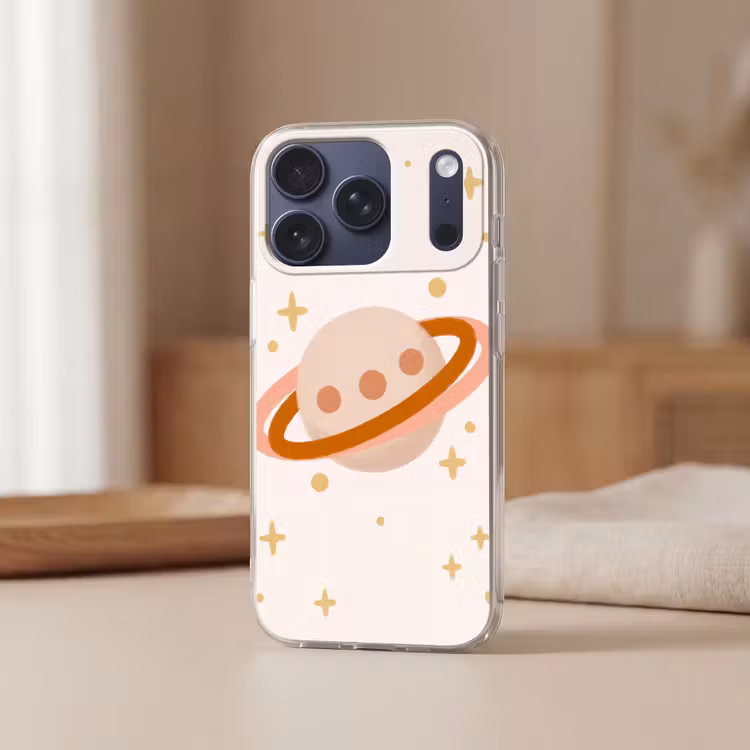 Telefoonhoesje - Planeet - Ringen - Ruimte - Illustratie - Beige — 3