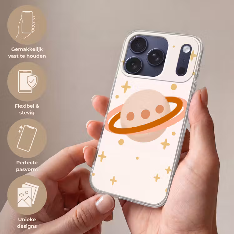 Telefoonhoesje - Planeet - Ringen - Ruimte - Illustratie - Beige — 4
