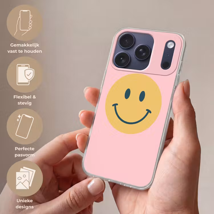 Telefoonhoesje - Smiley - Geel - Roze - Symbool - Minimalistisch — 4