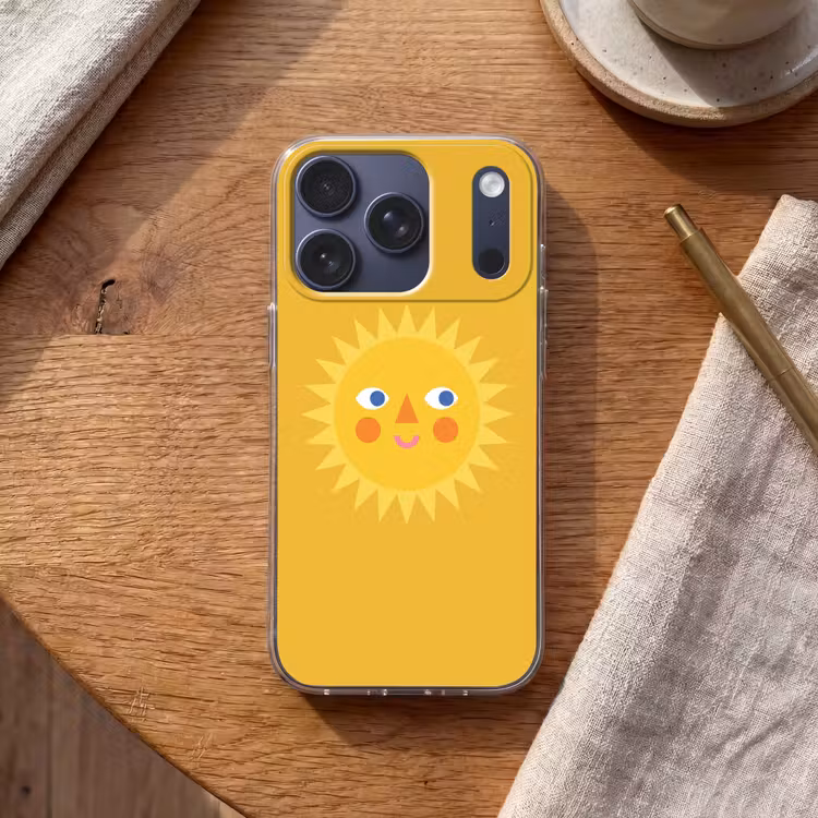 Telefoonhoesje - Zon - Gezicht - Zomer - Illustratie - Geel — 2