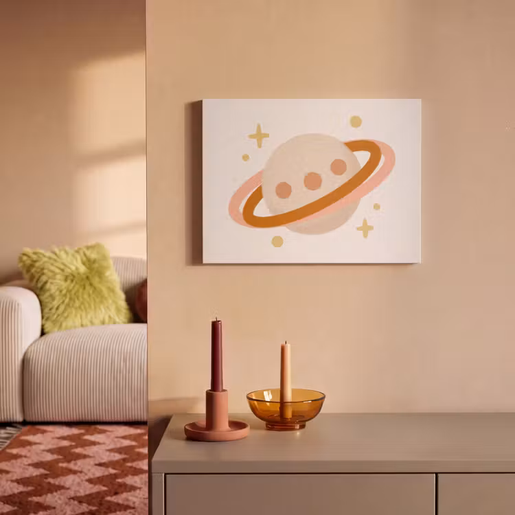 Akoestisch schilderij - Planeet - Ringen - Ruimte - Illustratie - Beige — 2