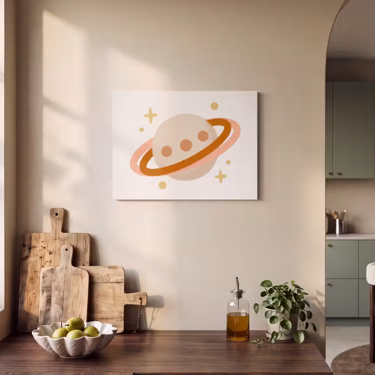 Akoestisch schilderij - Planeet - Ringen - Ruimte - Illustratie - Beige — 3