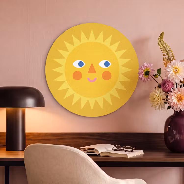Akoestisch schilderij rond - Zon - Gezicht - Zomer - Illustratie - Geel — 2