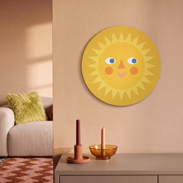 Akoestisch schilderij rond - Zon - Gezicht - Zomer - Illustratie - Geel — 3