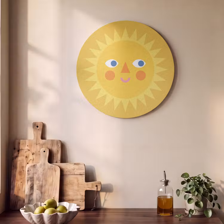 Akoestisch schilderij rond - Zon - Gezicht - Zomer - Illustratie - Geel — 4