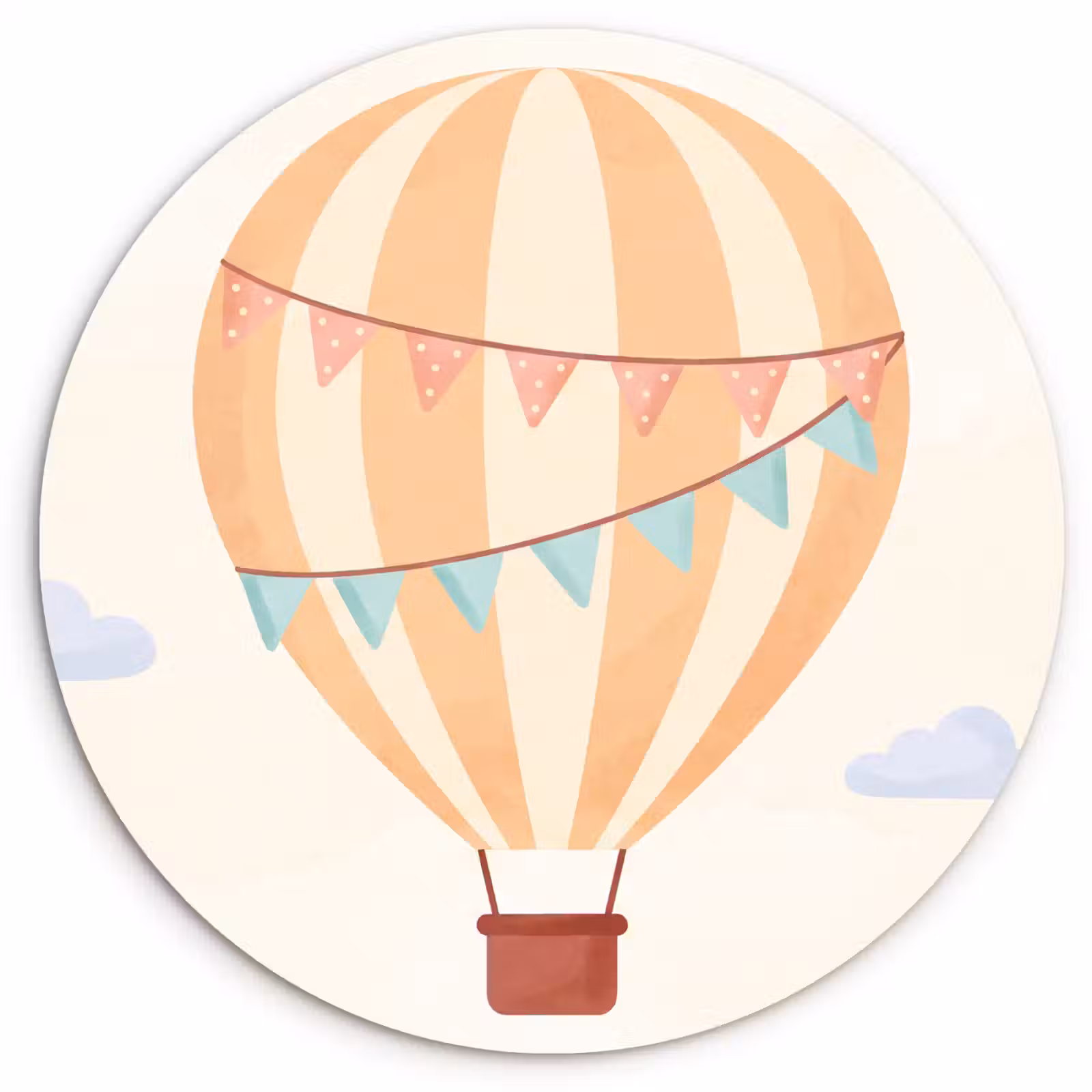 Muurcirkel glas - Luchtballon - Wolken - Illustratie - Zacht - Kinderkamer — 1