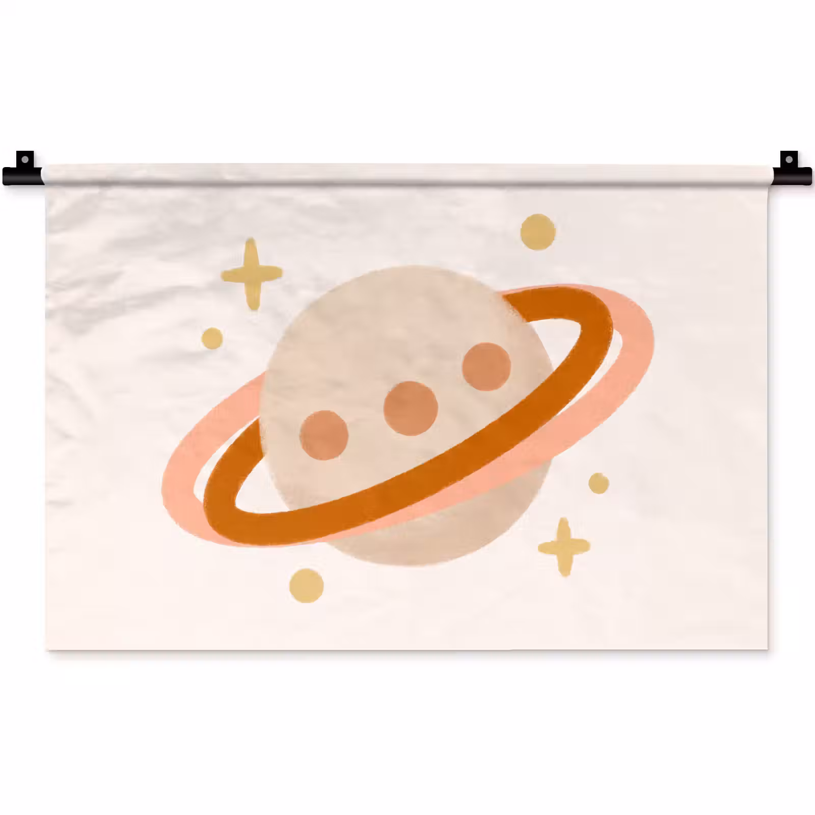Wandkleed - Planeet - Ringen - Ruimte - Illustratie - Beige — 1