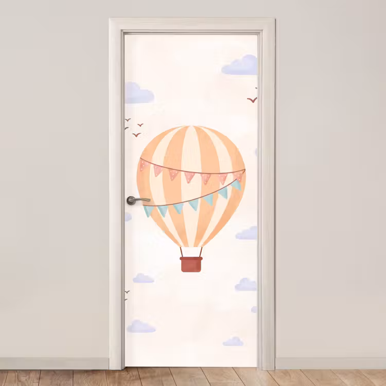 Deursticker - Luchtballon - Wolken - Illustratie - Zacht - Kinderkamer — 1