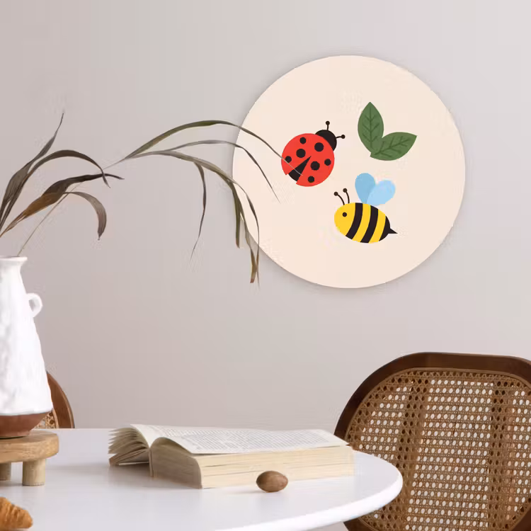 Muurcirkel glas - Insect - Blad - Natuur - Speels - Illustratie — 4