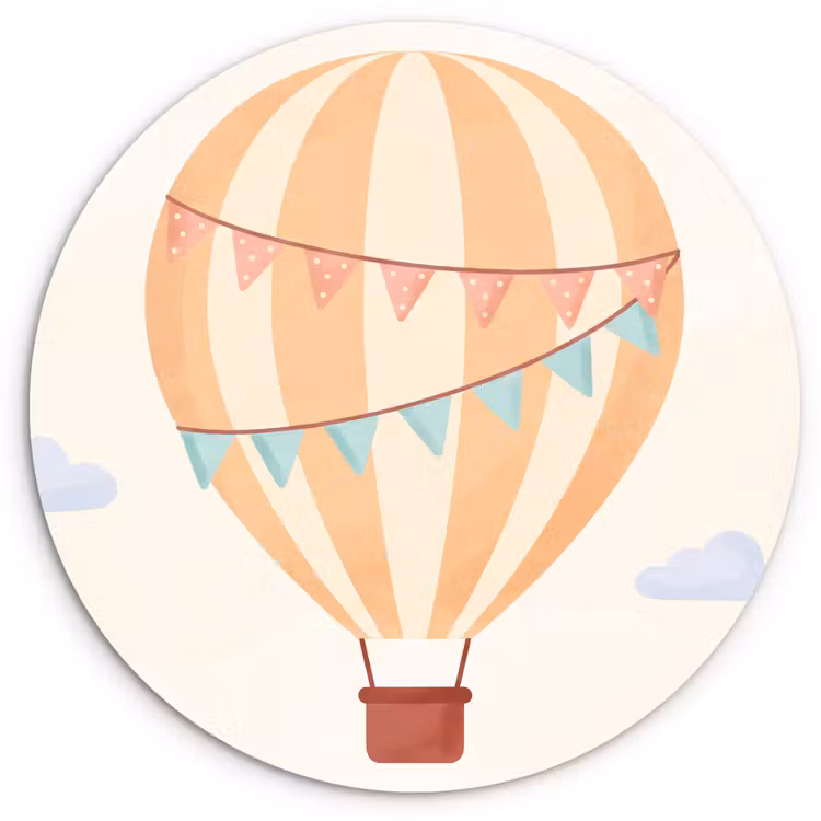 Muurcirkel glas - Luchtballon - Wolken - Illustratie - Zacht - Kinderkamer — 1