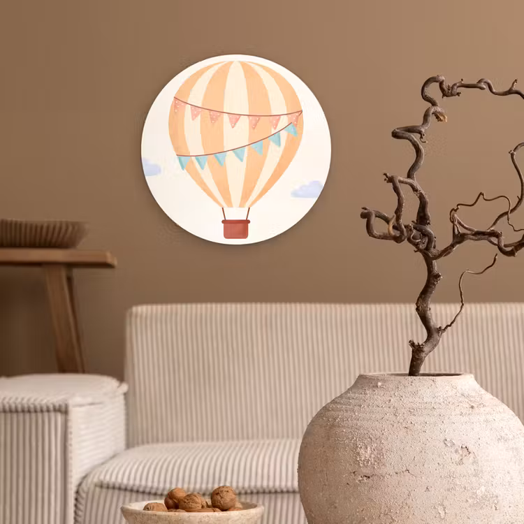 Muurcirkel glas - Luchtballon - Wolken - Illustratie - Zacht - Kinderkamer — 2