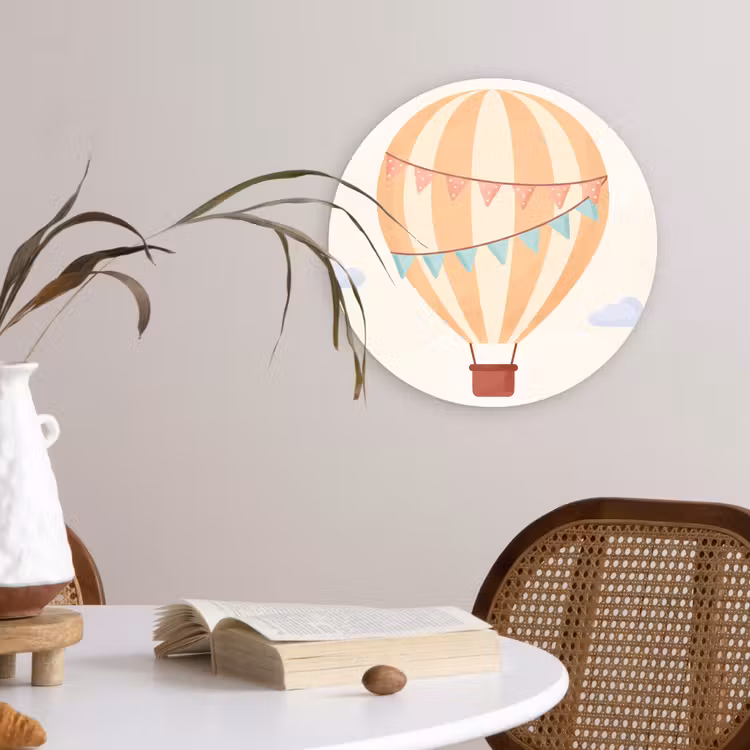 Muurcirkel glas - Luchtballon - Wolken - Illustratie - Zacht - Kinderkamer — 4