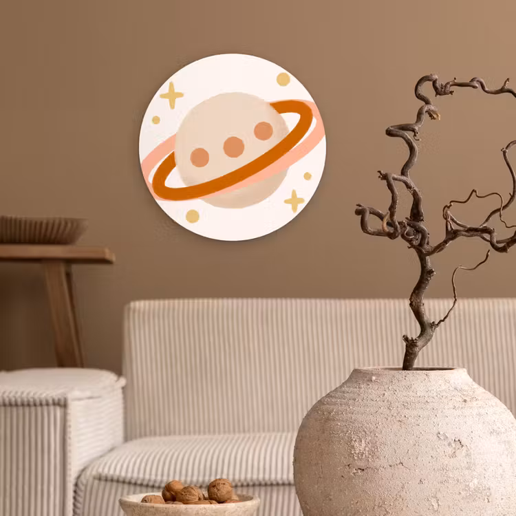 Muurcirkel glas - Planeet - Ringen - Ruimte - Illustratie - Beige — 2