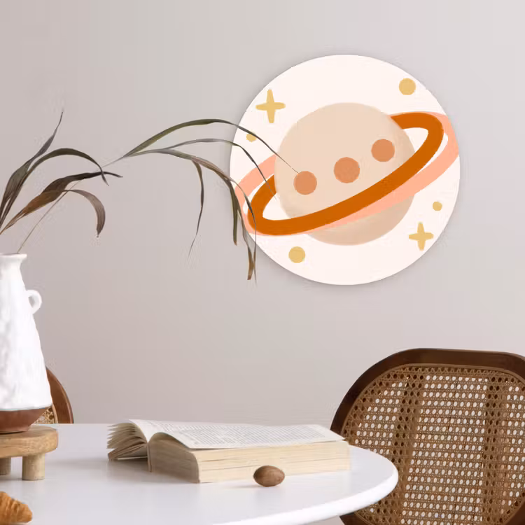 Muurcirkel glas - Planeet - Ringen - Ruimte - Illustratie - Beige — 4