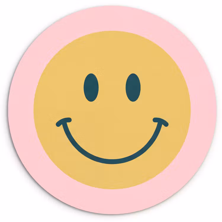 Muurcirkel glas - Smiley - Geel - Roze - Symbool - Minimalistisch — 1