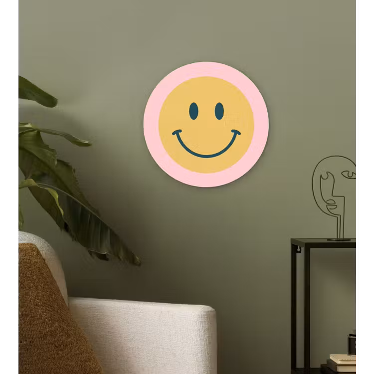 Muurcirkel glas - Smiley - Geel - Roze - Symbool - Minimalistisch — 3