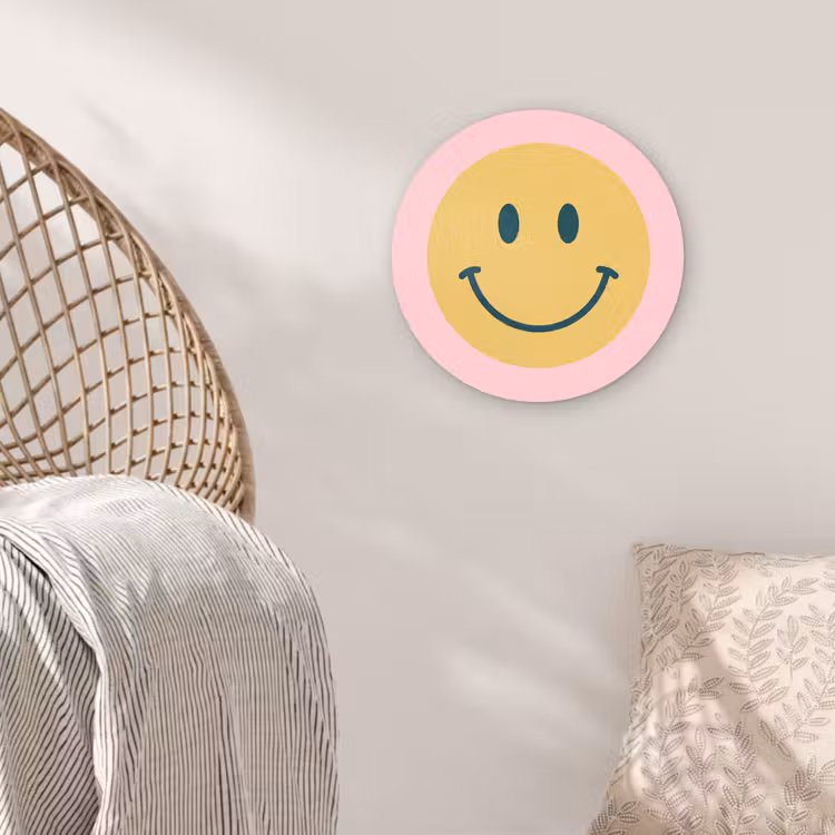 Muurcirkel glas - Smiley - Geel - Roze - Symbool - Minimalistisch — 5