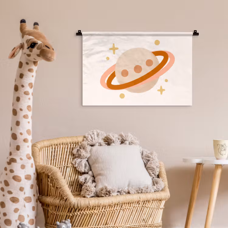 Wandkleed - Planeet - Ringen - Ruimte - Illustratie - Beige — 5