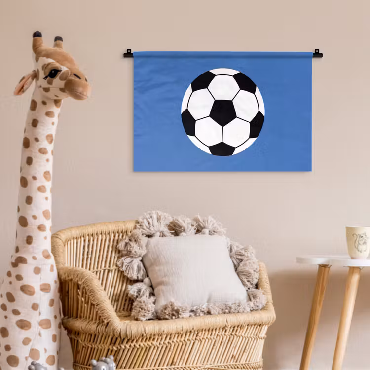 Wandkleed - Voetbal - Zwart-wit - Sport - Illustratie - Blauw — 5
