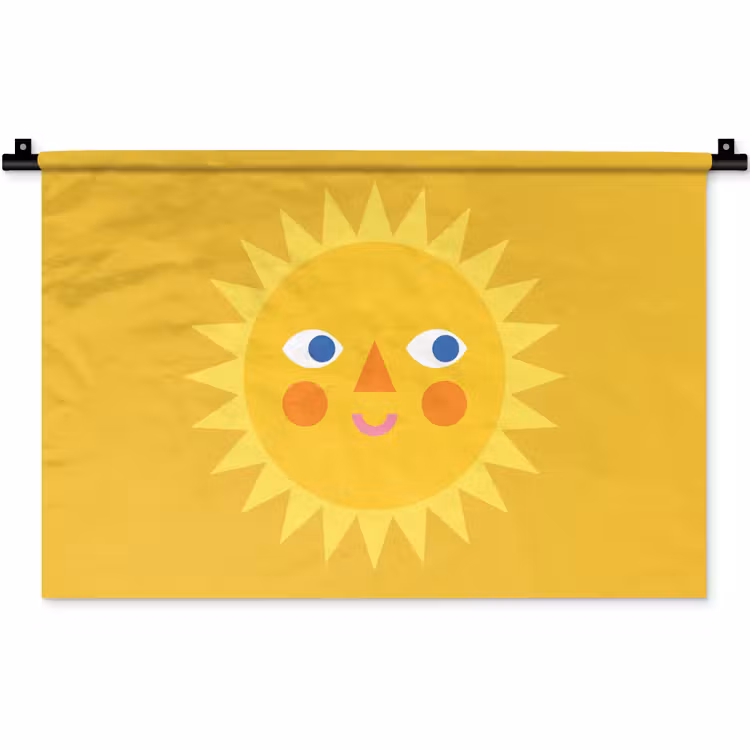 Wandkleed - Zon - Gezicht - Zomer - Illustratie - Geel — 1