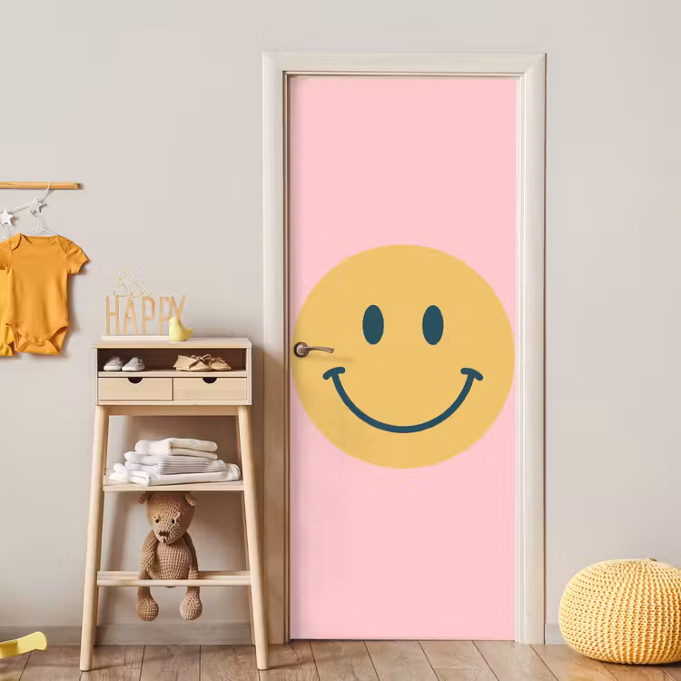 Deursticker - Smiley - Geel - Roze - Symbool - Minimalistisch — 6