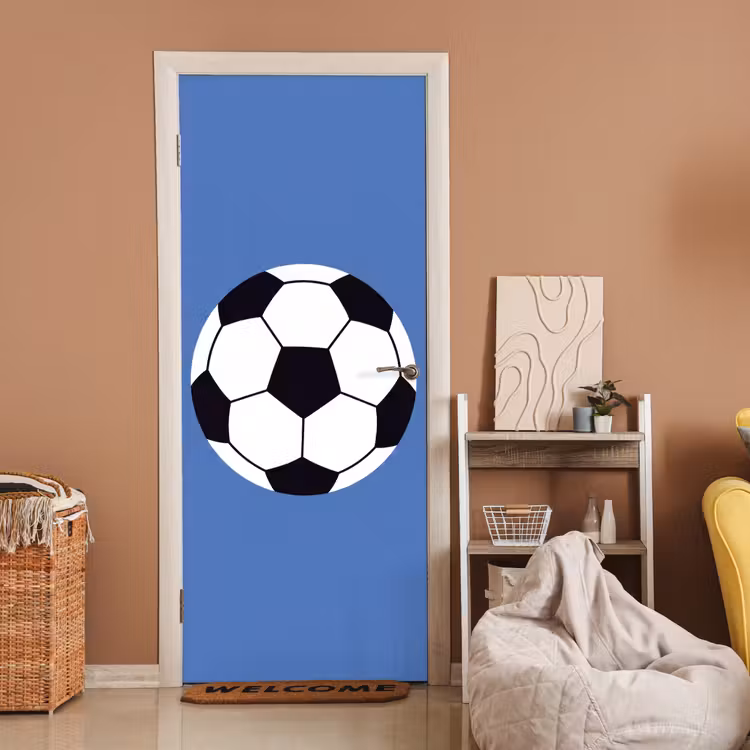 Deursticker - Voetbal - Zwart-wit - Sport - Illustratie - Blauw — 2