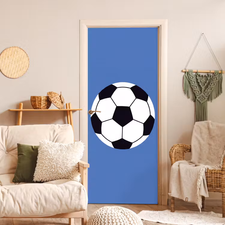 Deursticker - Voetbal - Zwart-wit - Sport - Illustratie - Blauw — 4