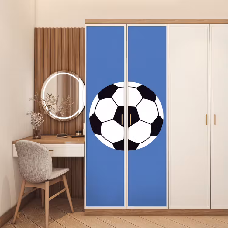 Deursticker - Voetbal - Zwart-wit - Sport - Illustratie - Blauw — 5
