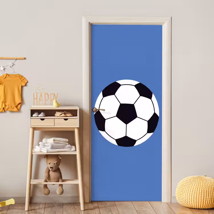 Deursticker - Voetbal - Zwart-wit - Sport - Illustratie - Blauw — 6
