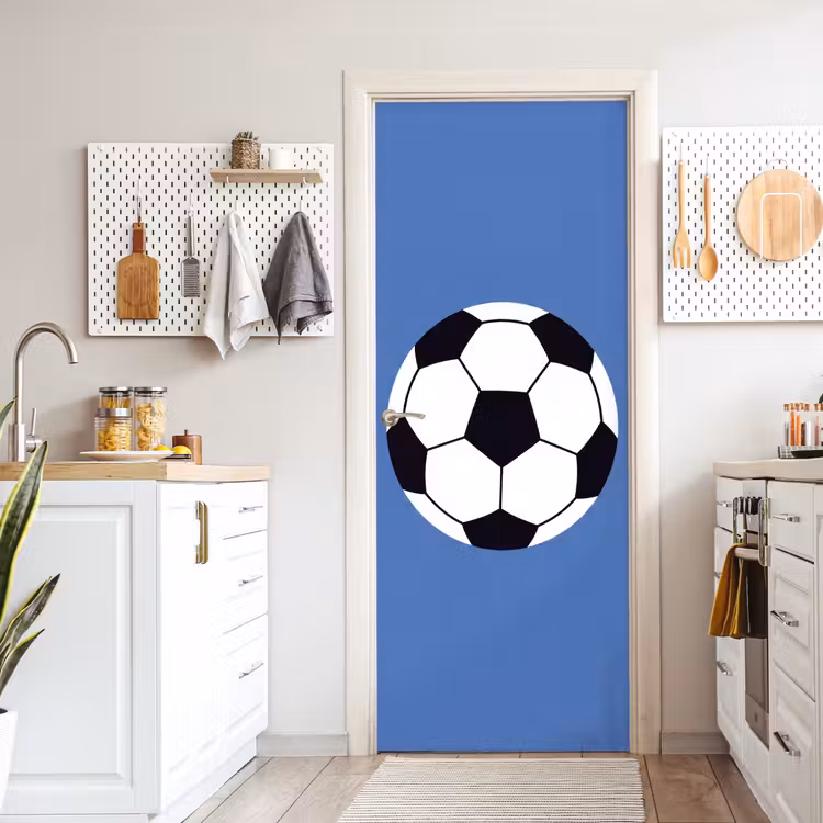 Deursticker - Voetbal - Zwart-wit - Sport - Illustratie - Blauw — 7