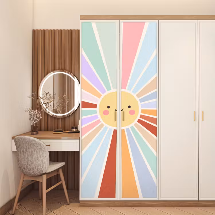 Deursticker - Zon - Stralen - Vrolijk - Kleurrijk - Abstract — 5