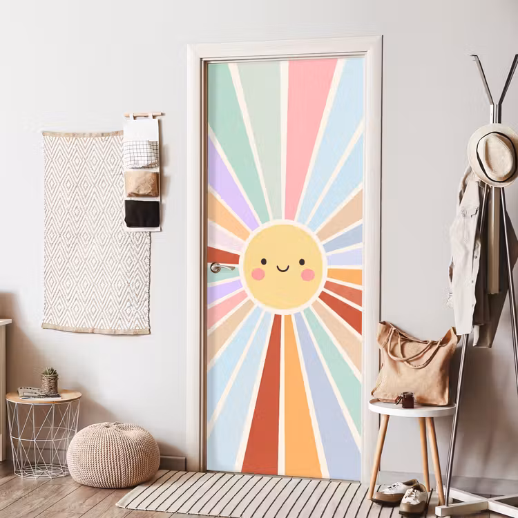 Deursticker - Zon - Stralen - Vrolijk - Kleurrijk - Abstract — 8