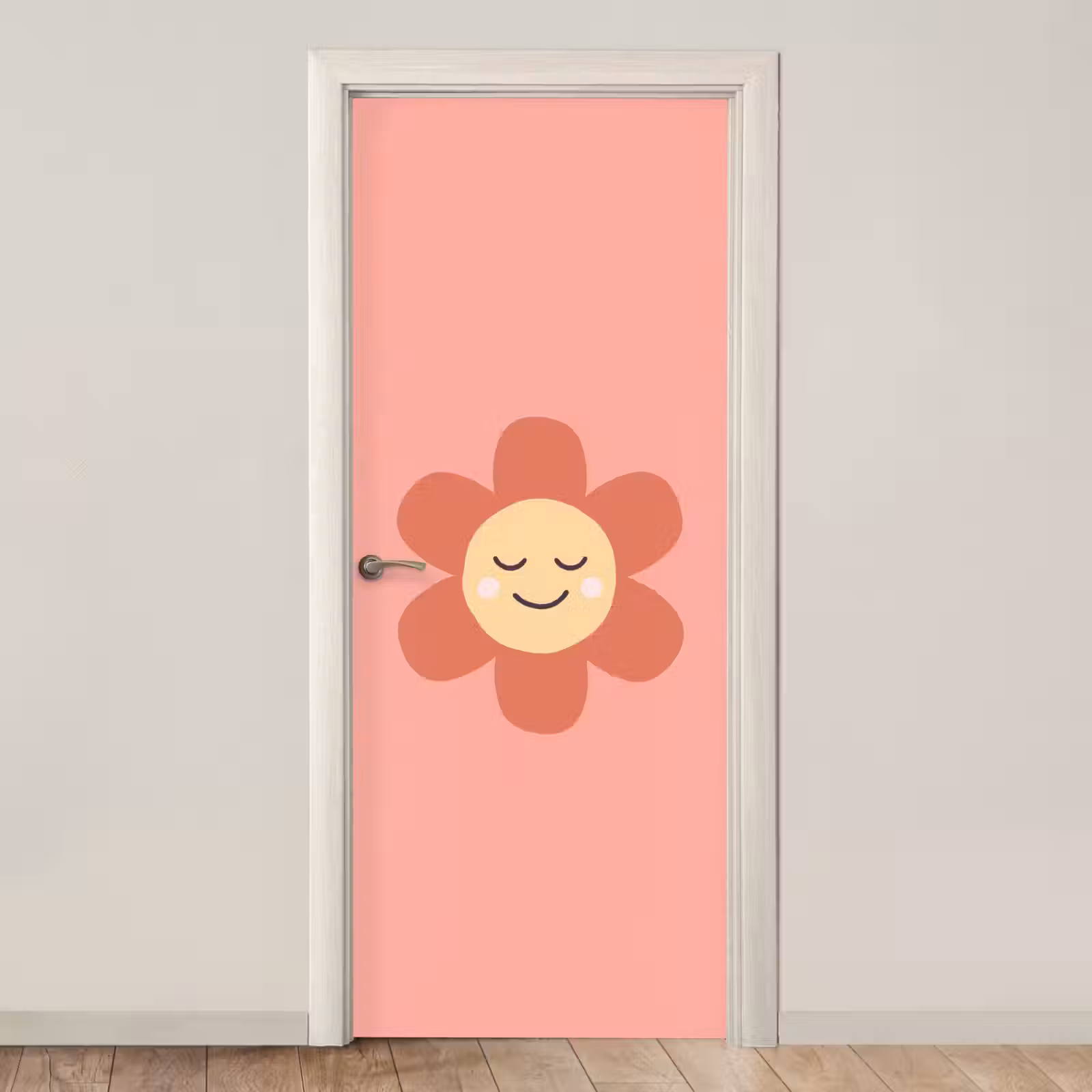 Deursticker - Bloemen - Tekenfilm - Kind - Roze — 1