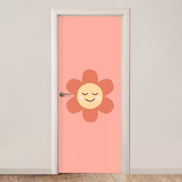 Deursticker - Bloemen - Tekenfilm - Kind - Roze — 1